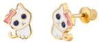 18k Gold Plated Screw Back Kitten Stud Hypoallergenic Earrings for Kids, Baby, Toddler, Little Girls with Surgical Steel Post for Ultra Sensitive Ears with Secure Safety Screwback (Gold Toned Kitten)