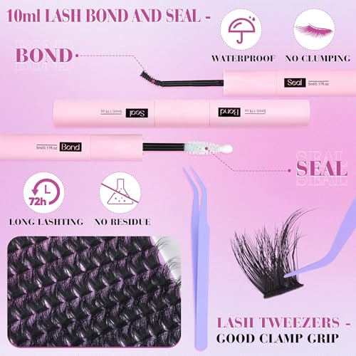 Fluffy Lash Clusters Kit 10-16mm Volume Eyelash Clusters with Fairy Spikes, Wispy Lash Extension Kit DIY Full Look Cluster Eyelash Extensions Thick Lashes kit Spiky with Lash Cluster Glue by CORUSCATE