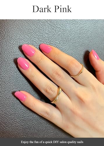 Semi Cured Gel Nail Strips (Dark Pink)-20 PCS Jelly Pink Gel Nail Stickers | UV Light Required | Gel Nail Wraps, Salon Quality & Easy to Use