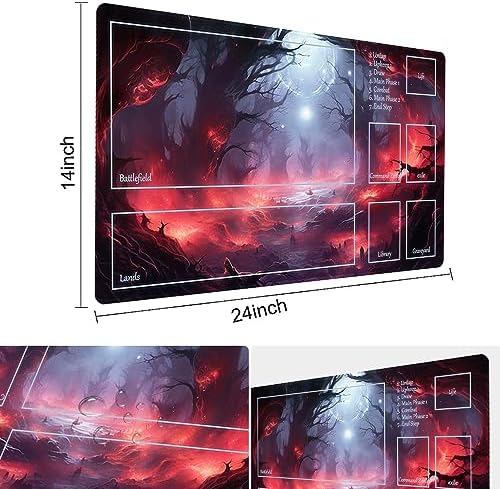 MTG Playmat Size 24x14in Free Storage Bags Non-Slip Backing Printing, Ideal for Card Game Enthusiasts TCG Playmat (with Zone,Ashes of The Fallen)