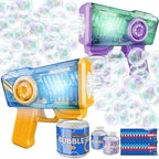 Bubble Gun 2 Packs for Kids, Automatic Bubble Machine with 2 Bottles &25 Bags Refill Solution, Bubble Maker Gifts for Kids, Outdoor Game Toys for Boys&Girls Ages 3+