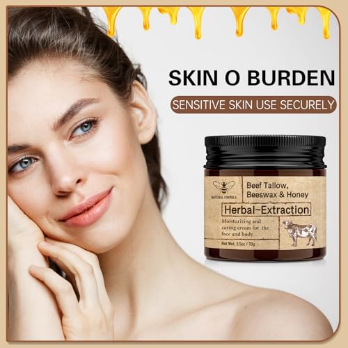 Beef Tallow Balm for Skin Care - Natural Moisturizer for Face & Body-Honey Balm with Vitamins-Whole Body & Face Moisturizer (2PCS)