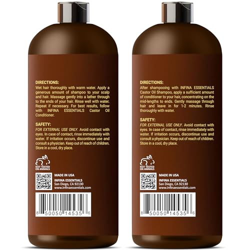 Castor Oil Shampoo and Conditioner Set for Hair Growth with Rosemary & Peppermint Oil - Cleanse Hair, Strengthen & Shine with Castor Shampoo and Conditioner - Anti-Hair Loss for Men & Women - 16 fl oz