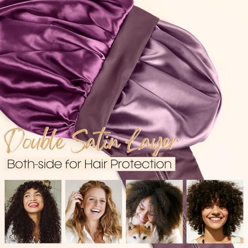 Yanibest Satin Bonnet Silk Bonnet for Sleeping Double Layer Ajustable Satin bonnet for Women Men for Curly Natural Hair with Tie Band