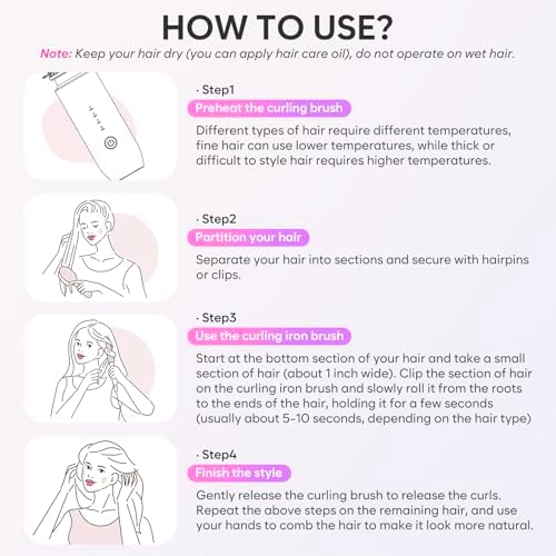 Cordless Curling Iron Brush, 2024 New Portable Travel Curling Iron Mini Brush for Women, 7000Mah USB Rechargeable Curling Wand Brush with Negative Ion, Gray