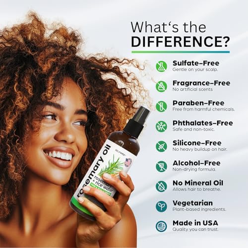 Rosemary Oil and Rice Water Hair Growth Spray - Serum with Biotin, Keratin, Caffeine, Vitamins C & B5 for Hair Mask, Hair Care, Scalp Treatment, Thickening Dry Damaged Hair for Women & Men 12oz