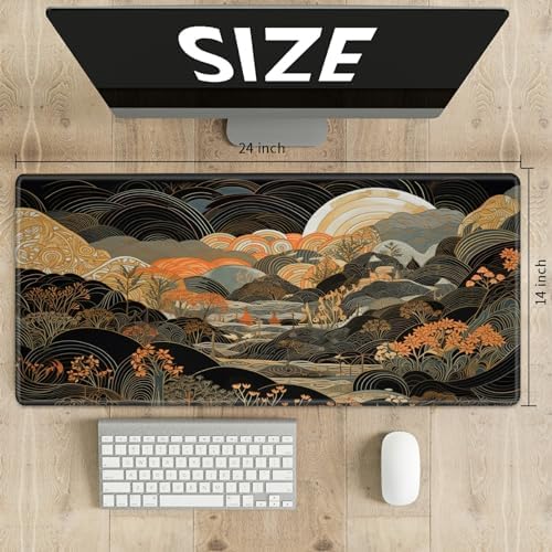 TCG Playmat Board Game Mat Plus 50 Pcs Card Sleeves, 24 x 14 Table Mats Game Mousepad with Soft Surface Non-Slip Base for MTG RPG CCG Trading Card Game Playmats, Japanese Abstract Art