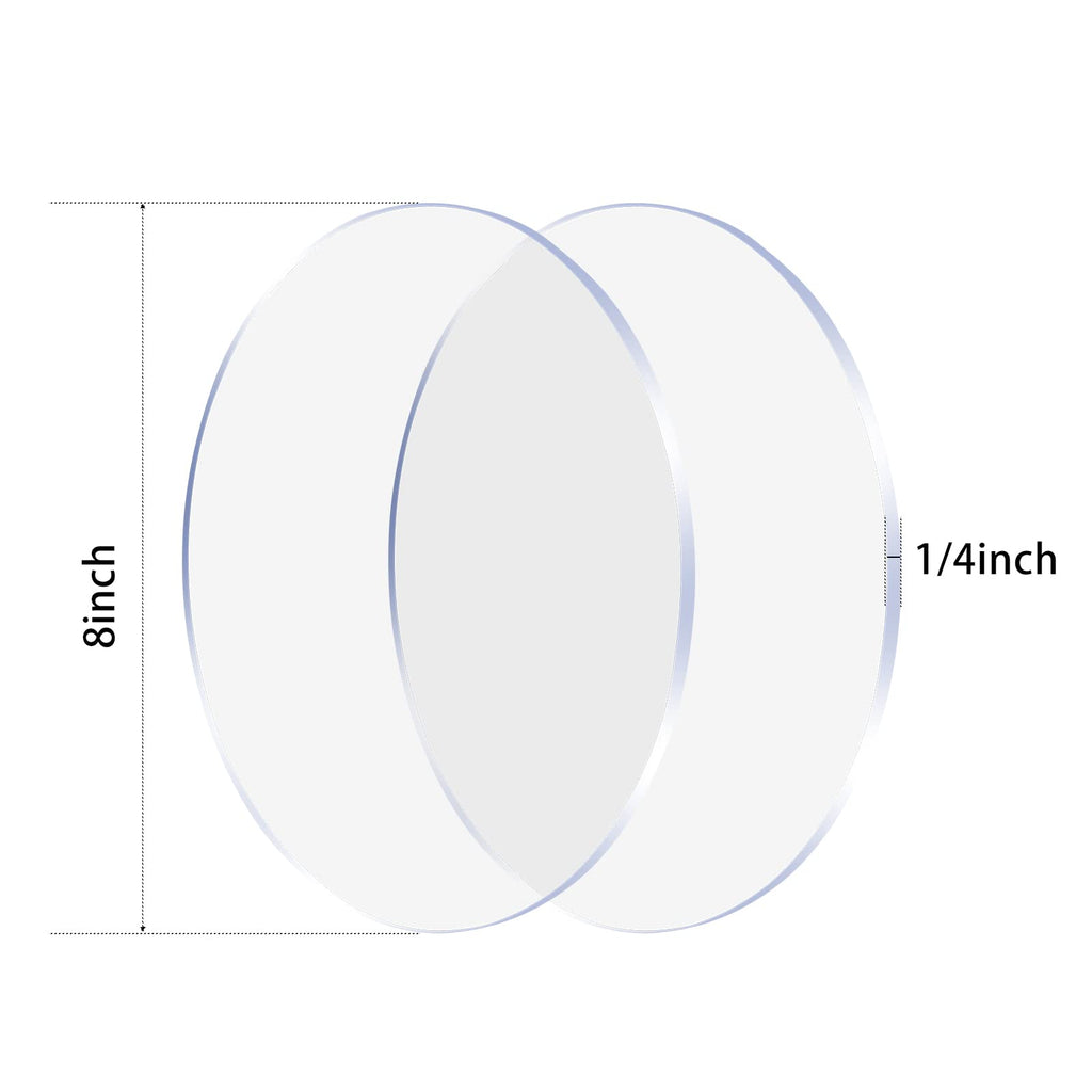 2 Pieces 1/4" Round Plexiglass Sheet, 8 Inch Diameter Clear Acrylic Circle, Round Cake Disk Acrylic Sheet, Plexiglass Table Top, Acrylic Backdrop