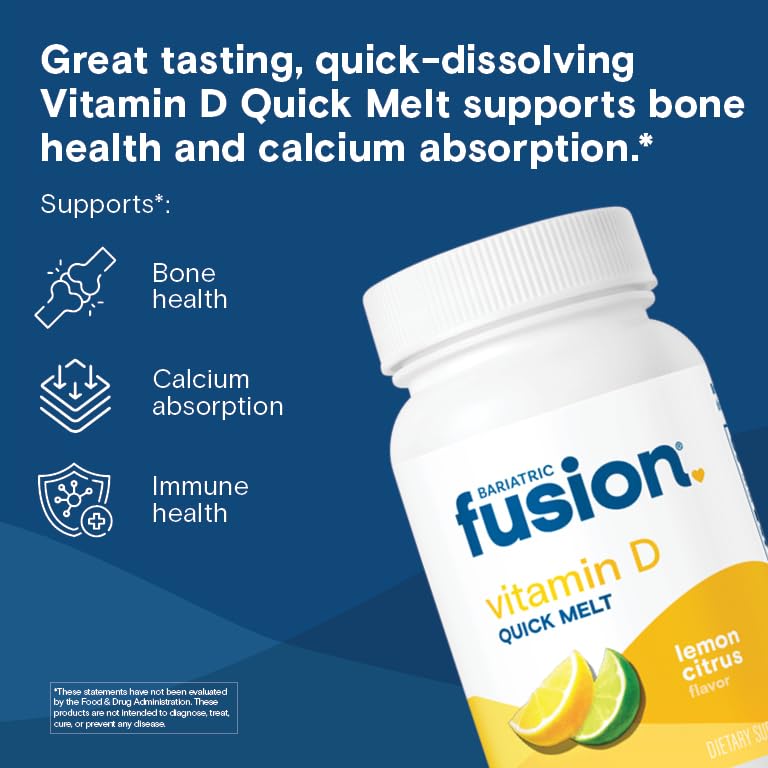 Bariatric Fusion Dissolvable Vitamin D3 5000 IU Quick Melt | Lemon Citrus Flavored Chewable Vitamin D Supplement | Healthy Bone Support* | Gluten, Dairy, and Soy Free | 90 Fast Melting Tablets