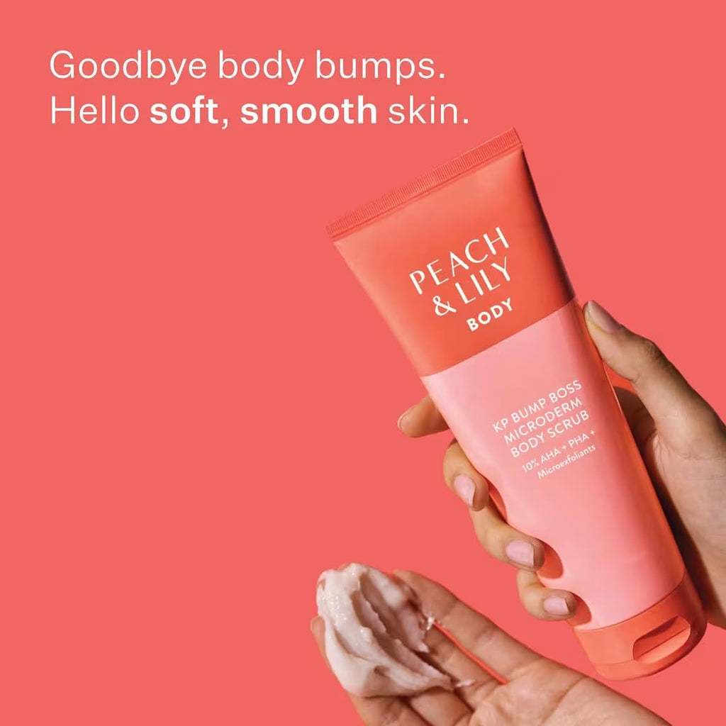Peach & Lily - KP Bump Boss Microderm Body Scrub (8.11 oz) - 10% AHA + PHA - Microexfoliants - Hyaluronic Acid, Cica, Tea Tree, Squalane, & Cucumber - Self Care - Vegan & Cruelty Free - Korean Beauty