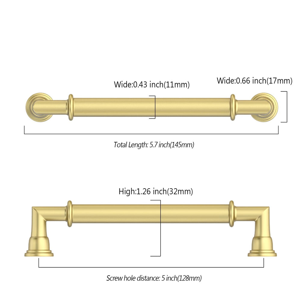 Asidrama 30 Pack 5 Inch(128mm) Brushed Gold Kitchen Cabinet Handles, Cabinet Pulls Gold Kitchen Cabinet Hardware for Cupboard Drawer 2281