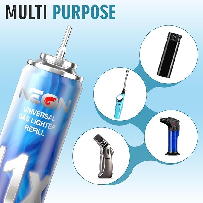NEON Butane Lighter Refill 11X Ultra Refined Fuel Bundle, 300ml Premium Gas for Refillable Lighters and Torches, Universal Butane Fuel for Lighters Culinary Use and Stove Refilling – Pack of 4