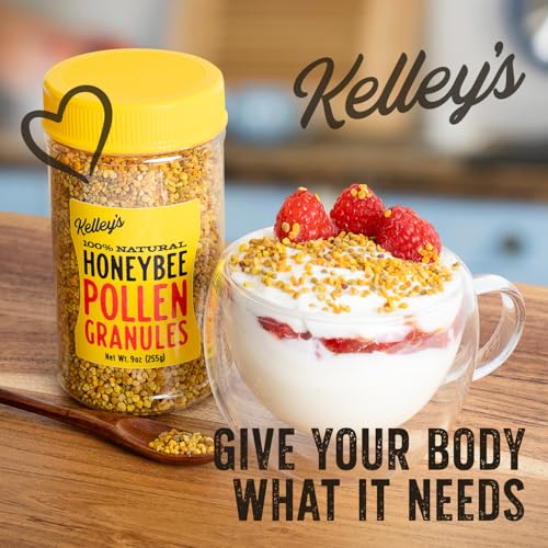 Kelley's Bee Pollen, 9 oz – 100% Raw Bee Pollen Granules, GO Texan Certified – Naturally Preserved Vitamins, Enzymes, Amino Acids & Protein – Gluten Free, Non-GMO, Paleo & Keto Friendly