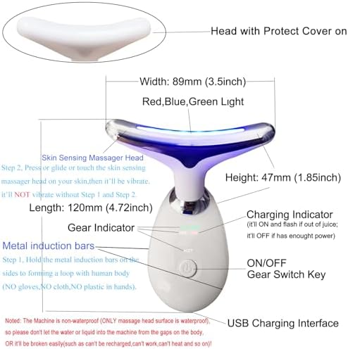 Face Neck Massager with 7-Color Light Modes for Skin Care,Tightening,Smoothness - Red LED Light Therapy Device Triple-Action Beauty Tool