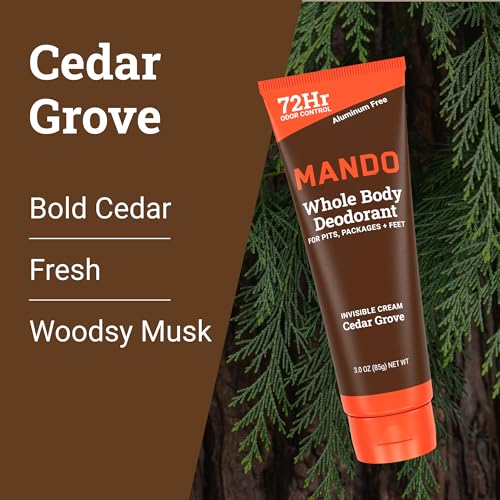 Mando Whole Body Deodorant For Men - Invisible Cream - 72 Hour Odor Control - Aluminum Free, Baking Soda Free, Skin Safe - 3 Ounce Tube (Pack of 2) - Cedar Grove