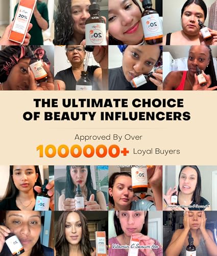 Pure Natural Skin Brightening & Anti Aging 20% Vitamin C Serum, Collagen Peptide Infused Face Serum for Deep Hydration, All-in-One Serum with Niacinamide, Retinol, Hyaluronic Acid, 2.02 Fl Oz