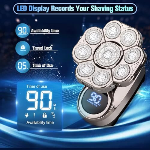 9D Head Shavers for Bald Men, Upgraded 6-in-1 Mens Grooming Kit, Detachable Bald Head Shavers for Men, Wet/Dry LED Display, Travel Lock Electric Razor for Men with Type-C Charge