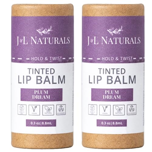 J&L Naturals Tinted Lip Balm | Vegan & Cruelty Free Lip Stain | Zero Waste Makeup | Plastic-Free, Hydrating & Moisturizing Lip Tint | Made in US (Duo (2-Pack), Plum Dream)
