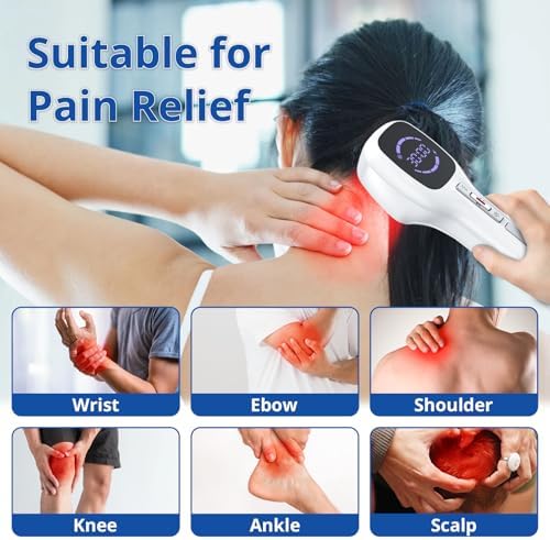 Cold Laser Therapy Device for Humans & Dogs, 4x808nm + 14x650nm Red Light Therapy for Body Pain Relief, Handheld Near Infrared Light with Stand for Joint, Back, Knee & Muscle Use