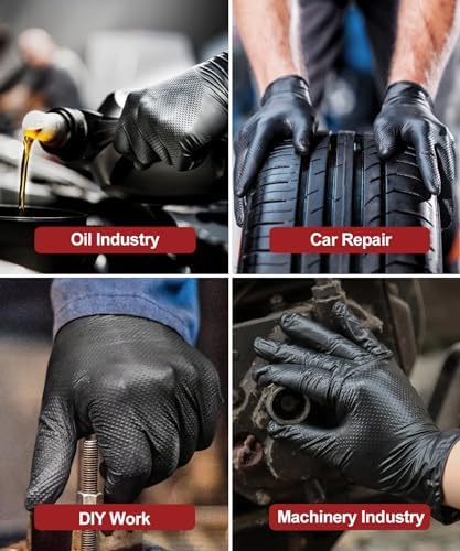 8 Mil Heavy Duty Disposable Nitrile Gloves with Diamond Texture Grip Rubber Gloves Latex & Powder Free