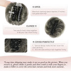 RUWISS Claw Clip Messy Bun Hair Piece Real Human Hair Buns Wavy Curly Chignon Hair Bun Extensions Tousled Updo Hair Buns Claw Clip Ponytail for Women (Black mix Gray and Platinum Blonde Tips)