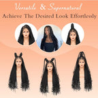 13x8 HD Lace Front Braided Wigs Knotless Boho Braided Wigs for Women Box Braid Wig With Baby Hair Human Hair Blended Long Braids Lace Front Wig 36 Inch Black