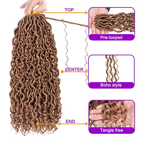 ZRQ 27 Goddess Locs Crochet Hair 18 Inch Boho Faux Locs Crochet Braids, 8 Packs Honey Blonde River Locs With Curly End For Women Hair Extension 27#