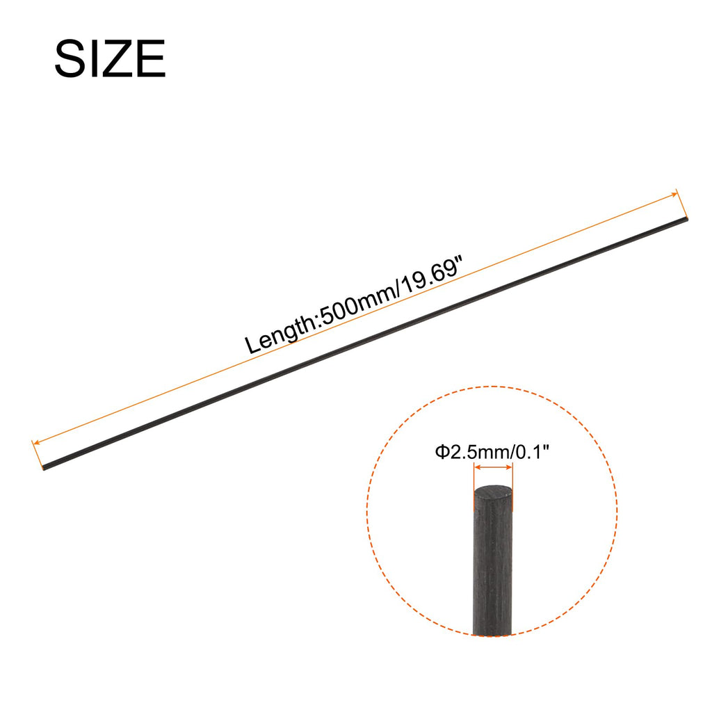 MECCANIXITY Carbon Fiber Rod, 2.5mm x 500mm Carbon Rod Bar for RC Plane DIY Craft Kite Wing Tube Quadcopter Arm Repair Pack of 5