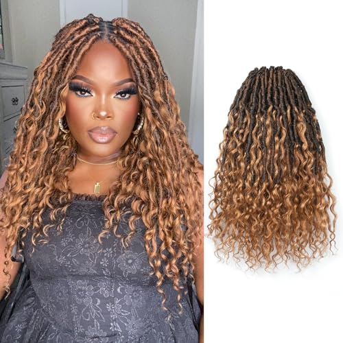 ToyoTress Boho Croceht Locs With Human Hair Curls - 16 Inch 8 Packs Ombre Brown Handmade Pre-Looped Crochet Braids For Black Women Human Hair, Butterfly Faux Locs (16 Inch, T30-8P)