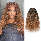 ToyoTress Boho Croceht Locs With Human Hair Curls - 16 Inch 8 Packs Ombre Brown Handmade Pre-Looped Crochet Braids For Black Women Human Hair, Butterfly Faux Locs (16 Inch, T30-8P)