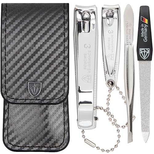 3 Swords Germany - Brand Quality 4 Piece Manicure Pedicure Grooming kit Set Tweezers File Clipper Fashion Leather case in Gift Box, Made by 3 Swords