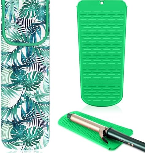 Shappy 2 Pieces Flat Iron Case Heat Resistant Travel Bag Hot Curling Iron Case Cover Holder Neoprene Straightener Holder and Silicone Hot Tools Flat Travel Sleeve(Frond Style)