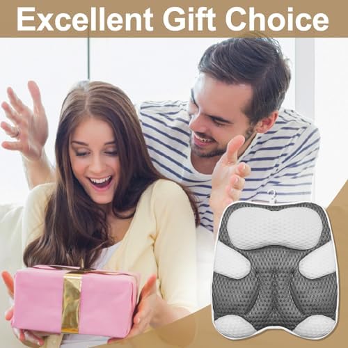 Ergonomic Cat Shape Bath Pillow for Head and Neck, SPA Gift for Women, Machine Washable Bathtub Pillow 4D Air-Mesh with 7 Suction Cups Gray