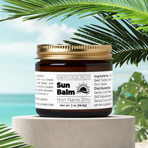 Santa Cruz Paleo Beef Tallow for Skin & Zinc Sunscreen, Grass Finished & Grass Fed Beef Tallow Face Moisturizer & Non Nano Zinc Oxide Mineral Based Sun Balm, Moisturizing Natural Formula, 2 oz