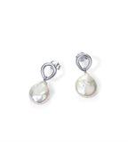 PAVOI 925 Sterling Silver Pearl Statement Wedding Drop Earrings, White Gold