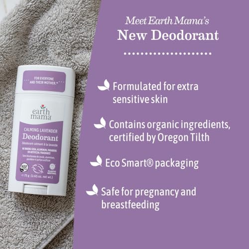 Earth Mama Calming Lavender Deodorant | Safe for Sensitive Skin, Pregnancy and Breastfeeding, Contains Organic Lavender, Calendula and Coconut Oil, No Baking Soda or Aluminum, 2.65-Ounce (2-Pack)