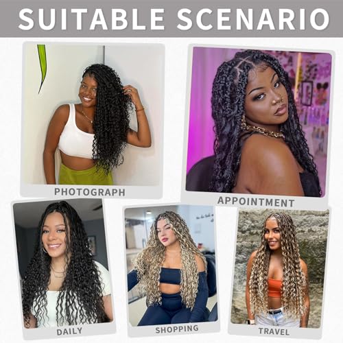 14 Inch Boho Crochet Braids 7Packs Goddess Box Braids Crochet Hair for Women Pre Looped Bohemian Hippie Braiding Hair Extensions, 1B/27