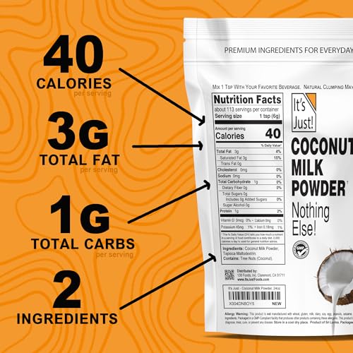 It's Just - Coconut Milk Powder, 24oz, Dairy-Free, Coconut Milk Beverage, Keto Friendly, MCTs, Two Ingredients, Non-GMO, Product of Sri Lanka