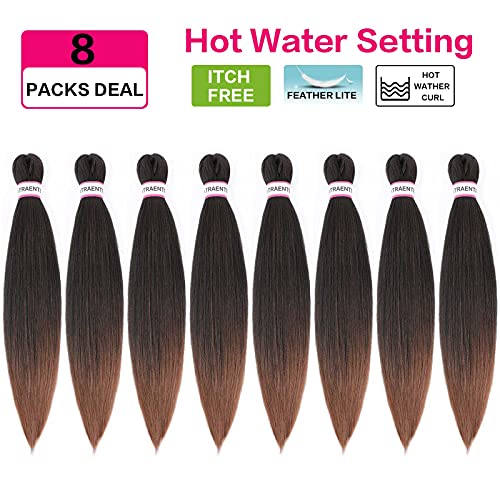 Braiding Hair Pre Stretched 20 Inch 8 Packs Brown Ombre Braiding Hair For Women Knotless Box Braids Hair Extension Yaki Texture Hot Water Setting Variety Styles Braiding Hair（20" T1B/30#)
