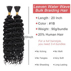 Leeven 20 Inch Water Wave Braiding Hair for Boho Braids Bulk Human Hair Mixed Synthetic Hair 180g Natural Black No Weft Wet and Wavy Curly Hair Bundle for Goddess Braids Twists (2 Bundles, 1B)