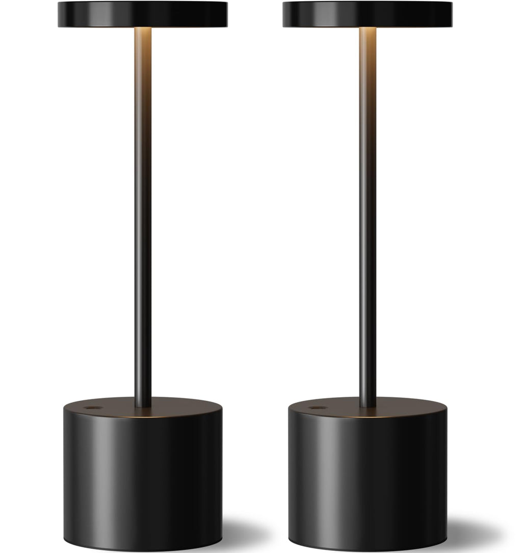 Rechargeable Cordless Table Lamp, 4000mAh Battery Operated, Black, 2 Pack