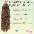 Goddess Box Braids Crochet Hair for Black Women 24 Inch 7 Packs Boho Crochet Box Braids Pre Looped Bohomian Box Braids crochet hair with Curly Ends Synthetic Braiding Hair Extensions M33/30/27