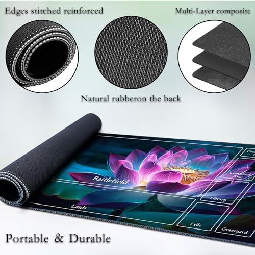 for MTG Game Playmat, for Magic TCG Rubber Play mat,Tabletop Card Playmats with Smooth Surface,Trading Card Inked Game Mat with New Zones,Battle Game,Colorful Glowing Lotu
