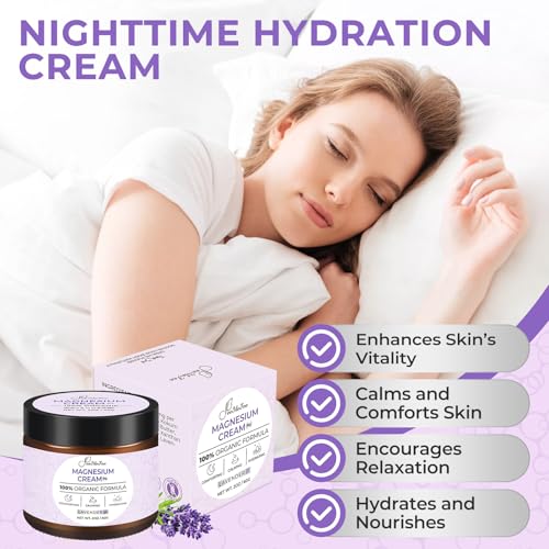 Magnesium Lotion for Sleep, Natural Magnesium Cream, Magnesium Butter with Coconut Oil, Shea Butter, Vitamin E, Lavender, 2 oz