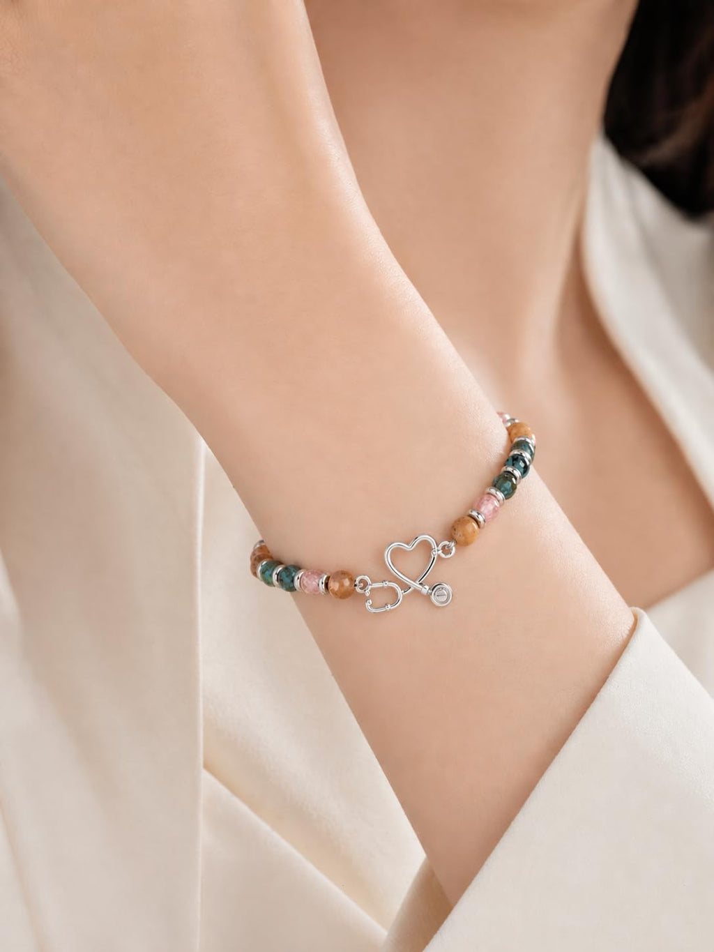 Wisedawn Nurse Gifts for Women, Natural Stone Stethoscope Bracelet, Christmas Graduation Appreciation Nurse Week 2026 Thank You Jewelry with Card
