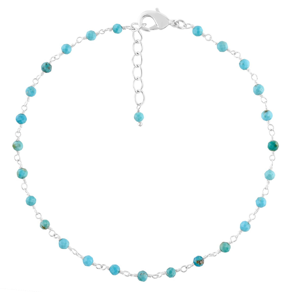 YANARA Blue Turquoise Anklet for Women, Dainty Boho Summer Beach Jewelry for Girls, December Birthstone Handmade Charm Ankle Bracelets Silver Plated 9+1.5 inch Chain, Mother's Day Jewelry For Her