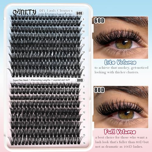 Lash Clusters Kit 360 Clusters Lash Extension Kit 60D+80D DIY Eyelash Extensions Kits C curl Individual Wispy Lashes Cluster Natural Eye Lash Extension Trays with Glue&Tweezers for Beginners