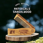Striking Viking Folding Wooden Comb for Men - Sandalwood Switchblade Beard Comb for Grooming and Styling - Use Dry or With Oils & Balms
