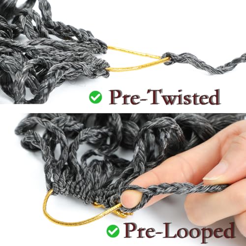 Pretwisted Gogo Curl Crochet Hair 14 Inch 8 Packs Short Curly Crochet Hair for Women Pre looped Ocean Wave Crochet Hair Water Wave Crochet Hair Deep Wave Crochet Braiding Hair(14 inch 8 packs 1B/Grey)