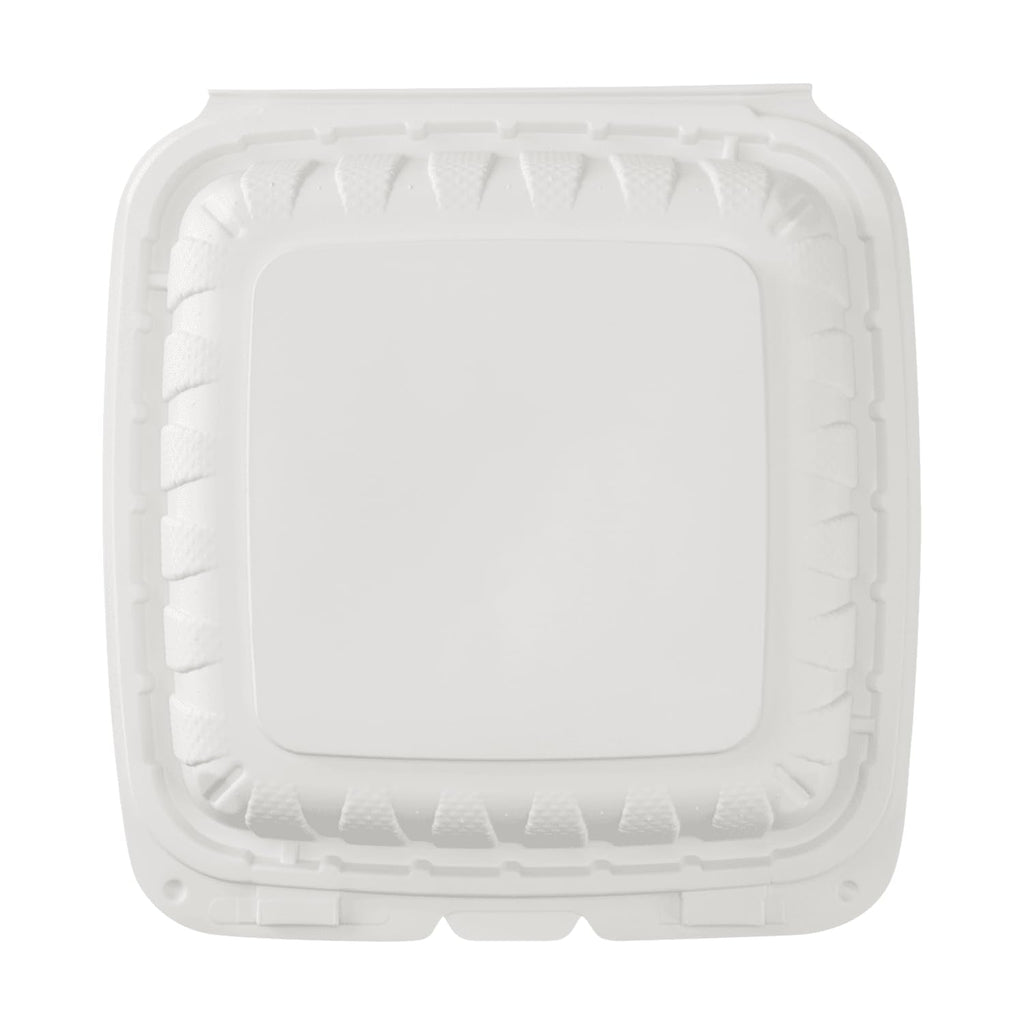 KARAT EARTH Clamshell Take Out Food Containers [8"x8" - 200 ct] To Go Containers | Microwavable, Freezer Safe, Soak-Resistant, Durable, Stackable | Vented for Hot/Cold Foods, White